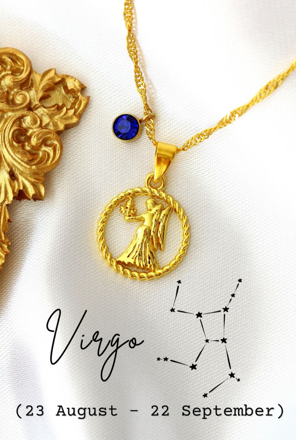 Dana Seng Signature Virgo Zodiac With Precious Birthstone Necklace |  Initial Necklace